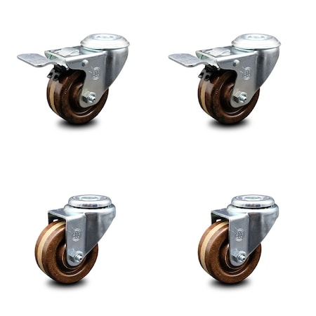 Service Caster 3 Inch High Temp Phenolic Swivel Bolt Hole Caster Set with 2 Total Lock Brake SCC-BHTTL20S314-PHRHT-2-S-2